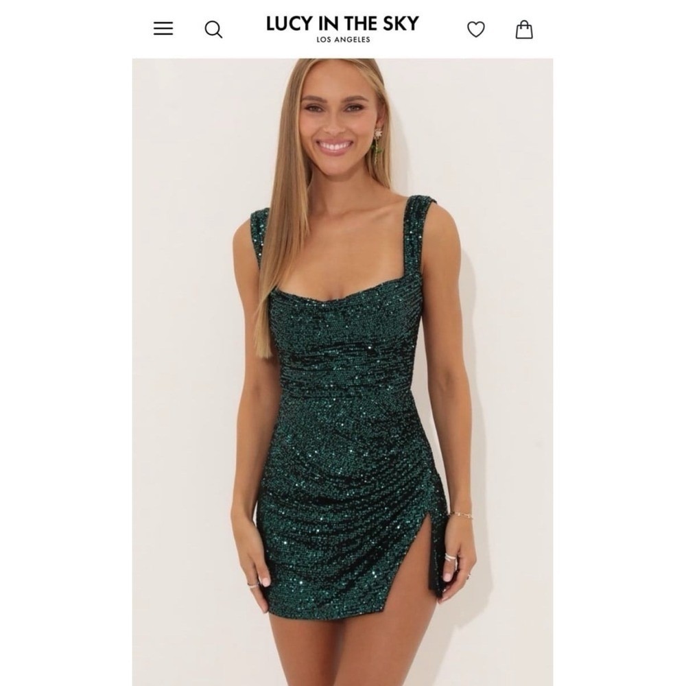 Lucy in the Sky Emerald Green Sequin Mini Dress‎ Women's Size Small Formal 1294